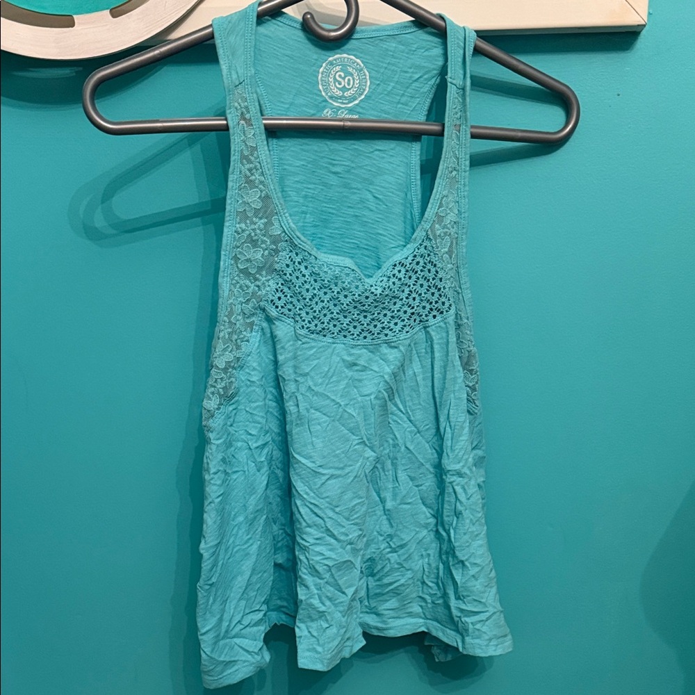 SO Women's Aqua Lace Detail Tank Top